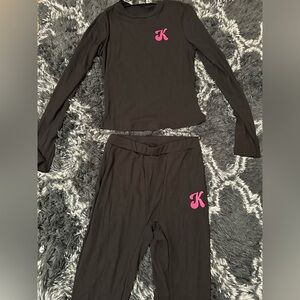 Black Long Sleeve & Leggings Set with Pink Initials